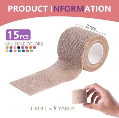 KISEER cohesive wrap rolls showing the breathable porous non woven fabric texture close up.