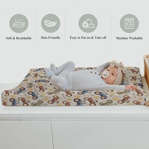Folded vintage tractor baby nursery bedding for storage
