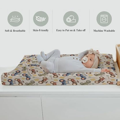 Folded vintage tractor baby nursery bedding for storage