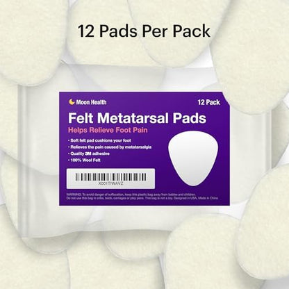 Twelve pack arrangement of white wool metatarsal cushions for men and women.