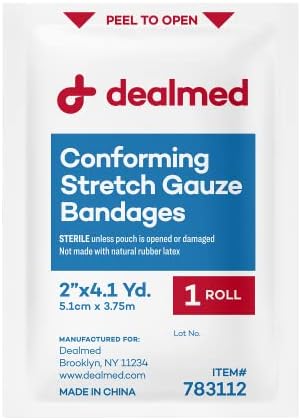 Side view of Dealmed medical non adherent wound care mesh bandages showing the breathable knit polyester material texture.