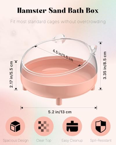 Pawfly Hamster Sand Bath Container, Hamster Sand Bath Box, Hamster Bathtub, Hamster Bathroom, Hamster Toilet, Plastic Dust Bath for Dwarf Hamsters, Syrian Hamsters, Mice, Gerbils & Small Animal, Pink - Image 3