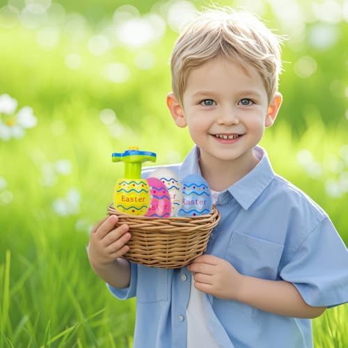 Four colorful Pinkiwine Easter egg toys in packaging