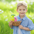 Four colorful Pinkiwine Easter egg toys in packaging