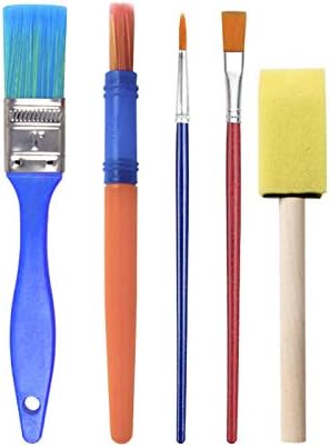 Close up of easy to grasp plastic and wooden handles on kids paint sponges and fine brushes