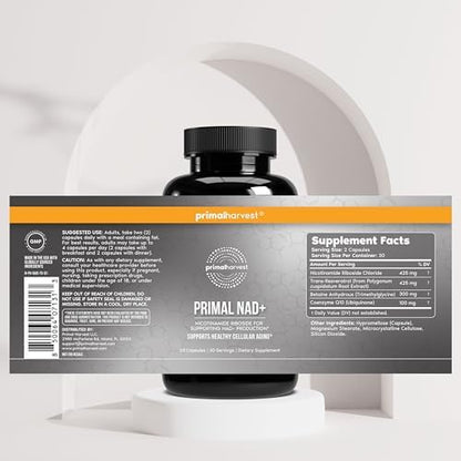 Primal Harvest NAD Plus 60 count bottle side view
