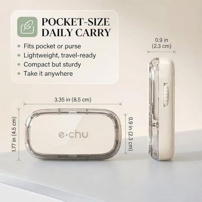 Echu multiple pill splitter demonstrating how the adjustable lever centers small and tiny pills for cutting.