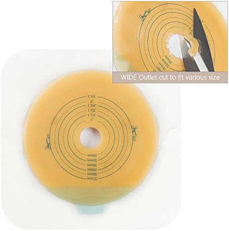 Close up view of the CARBOU skin friendly hydrocolloid wafer flange for colostomy bags