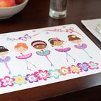 Close up look of the durable BPA free food safe material on the imported butterfly themed kids mat