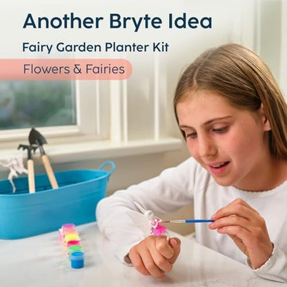 BRYTE kids fairy garden craft kit contents including seeds soil paint set and miniature figurines