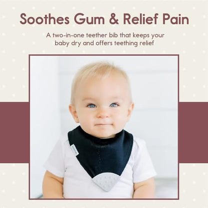 Side view highlighting the unique scooped neck design of the Bazzle Baby infant drool bib