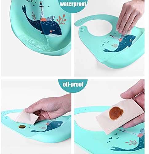 Deep front food catcher pocket of the YINGJEE silicone bib illustrating spill prevention during toddler meals.