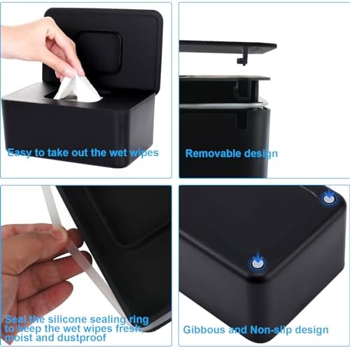 Black refillable baby wipe holder on modern nursery table