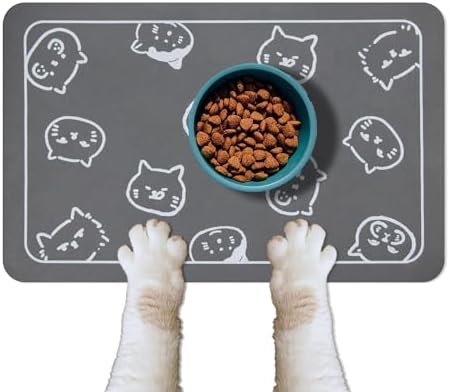 YCT Cat Food Mat with multiple cat heads logo