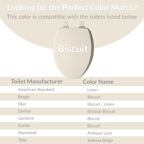 Mayfair biscuit colored molded wood elongated toilet seat magnetic attachment feature