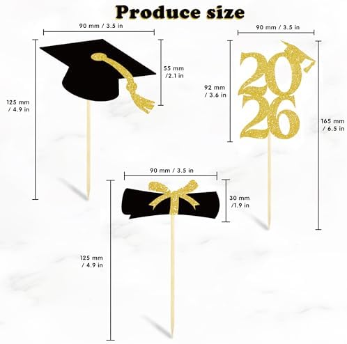 Black glitter graduation cap cupcake picks for 2026 party