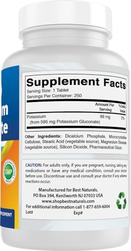 Best Naturals Potassium Gluconate packaging for imported health supplement