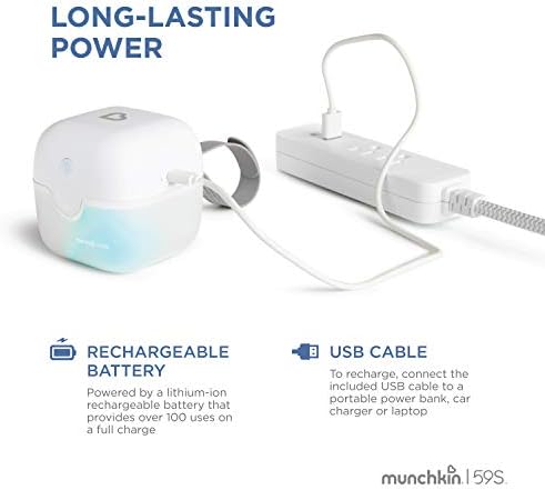 Munchkin UV sanitizer device showing LED light sterilization process