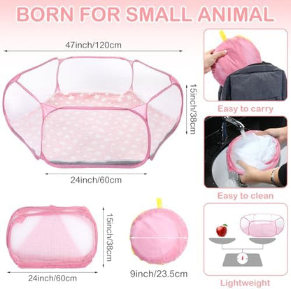 VitalCozy Hamster Playpen with Mat Small Animal Cage Tent Breathable Transparent Guinea Pig Playpen Waterproof Portable Yard Fence Mat Foldable Exercise Playpen Outdoor Indoor (Pink,Star) - Image 3
