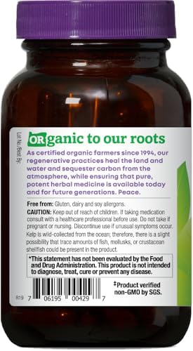 Back of Oregon's Wild Harvest kelp bottle showing supplement facts
