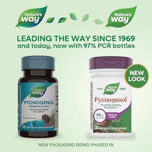 Nature's Way Pycnogenol 50 mg nutritional facts label showing pine bark extract ingredients.