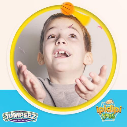 A mini rubber sports ball launcher popping high into the air during active outdoor play