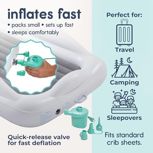 Hiccapop inflatable travel bed with extra tall side rails