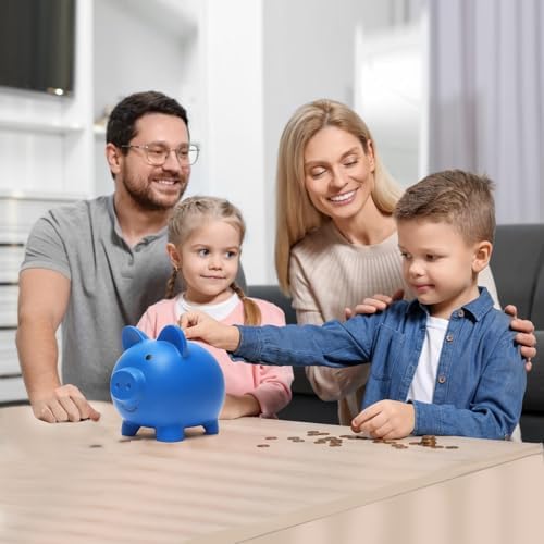 XDRELEC durable blue piggy bank side profile displaying the smooth finish and rounded ears