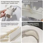 Seven piece unbranded toilet splash guard set laid out neatly on a clean bathroom counter