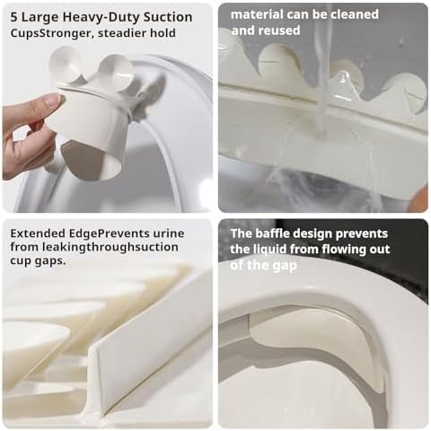 Seven piece unbranded toilet splash guard set laid out neatly on a clean bathroom counter