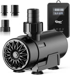 Hygger amphibious submersible return pump showing the three interchangeable nozzles and dual inlet mesh covers.