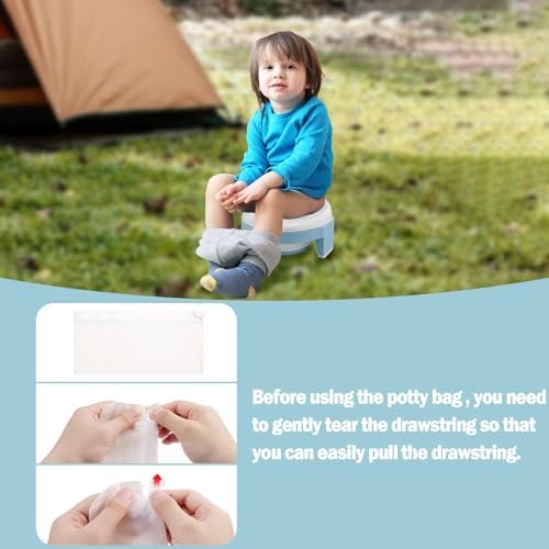 Close up of drawstring mechanism on portable potty bag