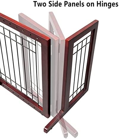 Rubber pads on the bottom of a cherry finish dog gate preventing floor scratches