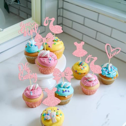 Assorted 36 piece baby girl birthday cake topper set