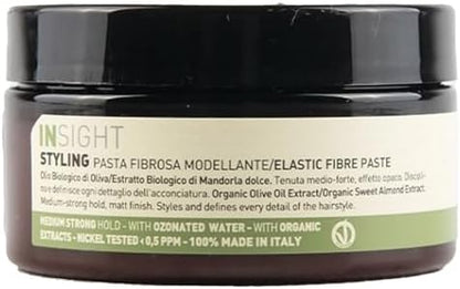 Insight Styling Elastic Fibre Paste packaging showing matte hold benefits