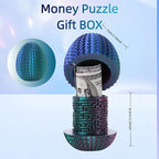 Yonaso egg-shaped 3D printed puzzle gift box being solved to reveal the hidden cash compartment.
