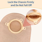 Opaque beige Heagimed two piece colostomy bag showing the soft backing fabric designed for skin comfort and discretion