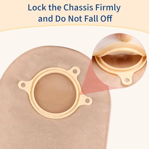Opaque beige Heagimed two piece colostomy bag showing the soft backing fabric designed for skin comfort and discretion