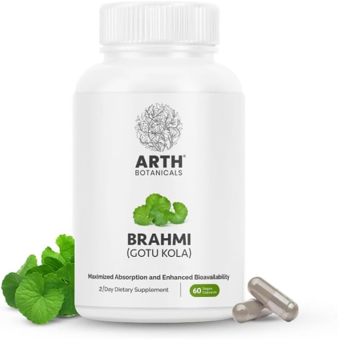 Arth Botanicals Brahmi Gotu Kola Extract 60 Capsules front view bottle for cognitive health