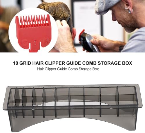 Side view showing the transparent smoke gray plastic material of the clipper comb storage box.