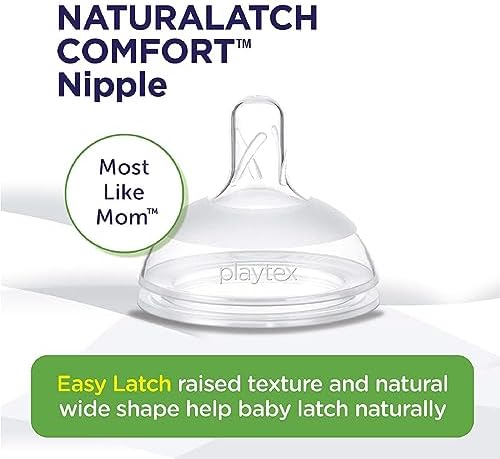 Close up view of the textured raised surface on the wide neck baby bottle nipple.
