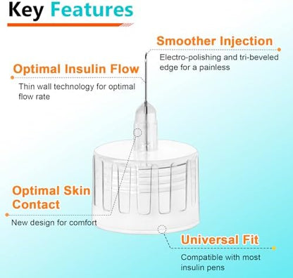 Universal fit insulin pen needles 32 gauge 6mm length