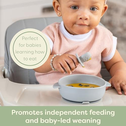 Detailed view of the textured sensory bumps on the underside of the UpwardBaby baby led weaning spoon scoop.
