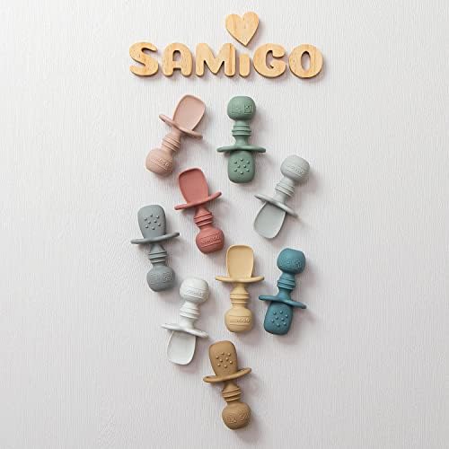 Ergonomic handle detail of SAMiGO silicone baby chammach for easy grip