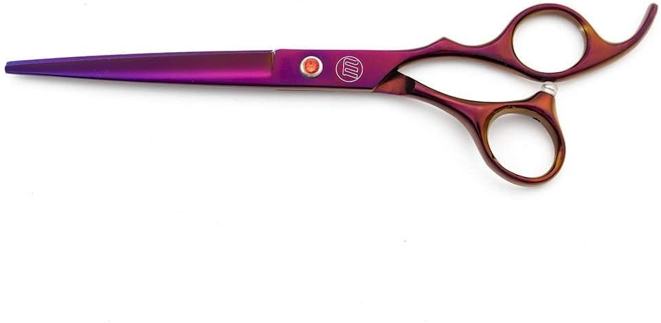 Ergonomic handle and adjustable tension screw close up of Moontay pet shears