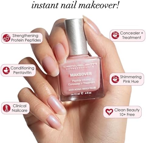 Anti aging nail care base coat by Dermelect being applied to ridged natural nails.