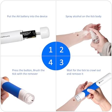 Kretrum one click pain free tick remover device being used gently on pet dog fur