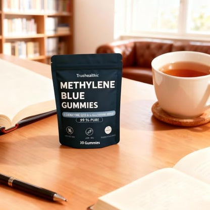 Back of Truehealthic Methylene Blue Gummies bottle showing supplement facts