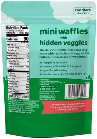Beech-Nut Mini Waffles package rear label highlighting the non-GMO nutritional values and real vegetable ingredients