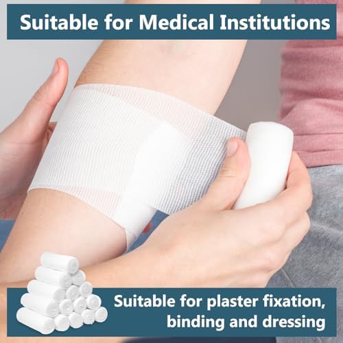 Four inch wide stretchable gauze roll being applied as a secondary dressing for support.